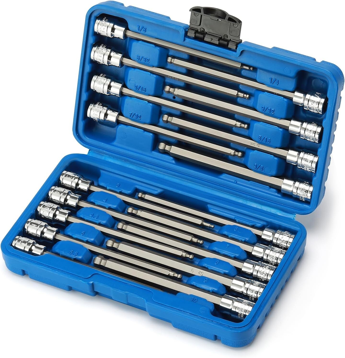 3/8″Drive Extra Long Ball-End Hex Bit Socket Set, 18 Piece Allen Socket Set, Met