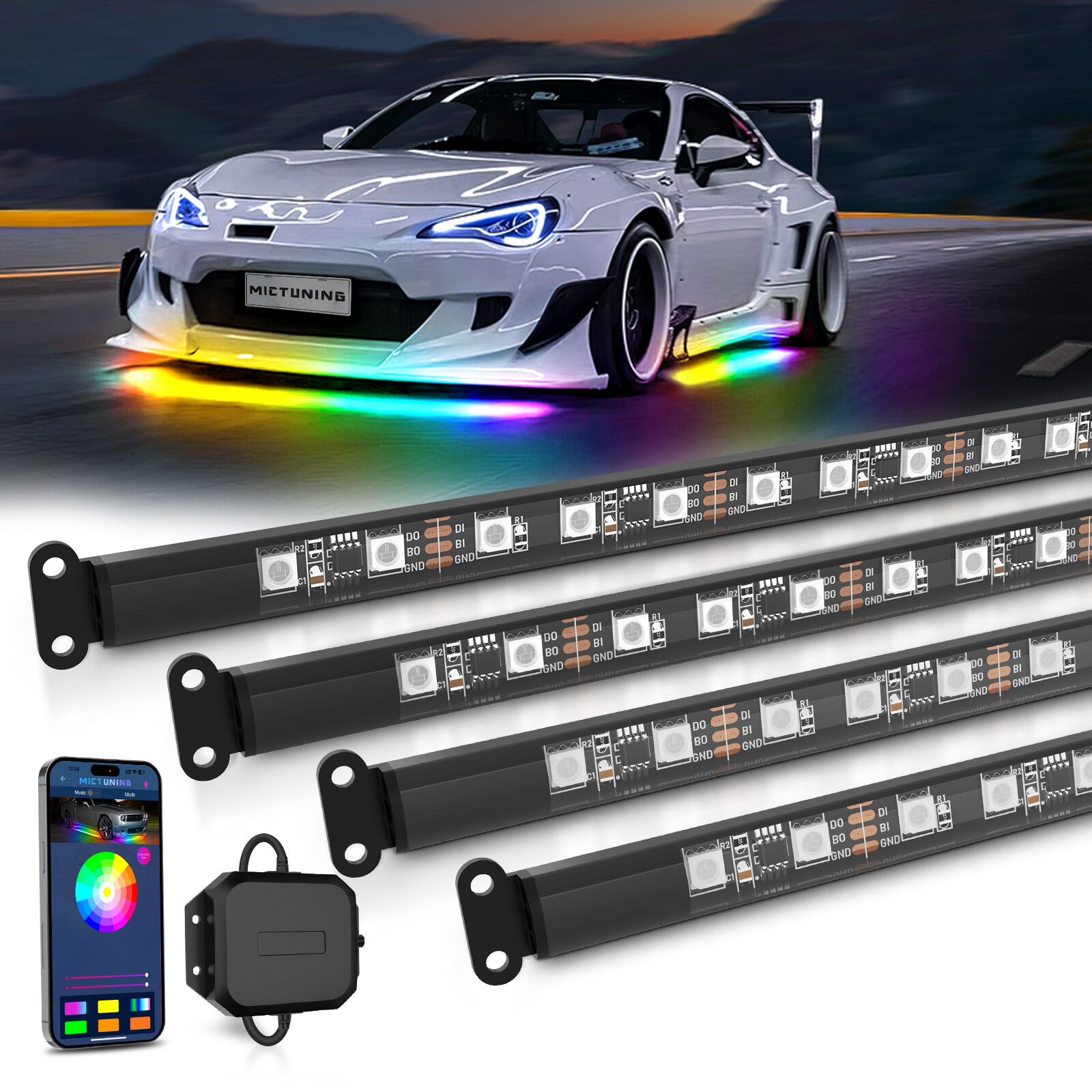 MICTUNING RGB+IC Underglow LED Neon Kit Dream Color Light Strips For Cars/Trucks