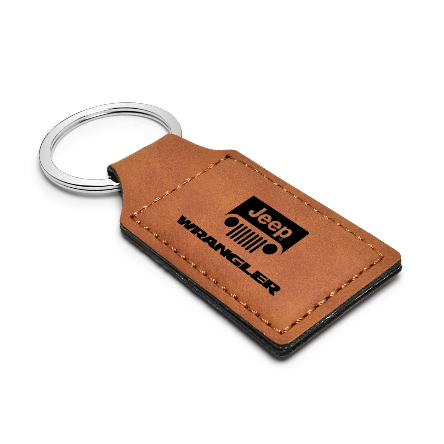 Jeep Wrangler Rectangular Brown Leather Key Chain Key-Ring