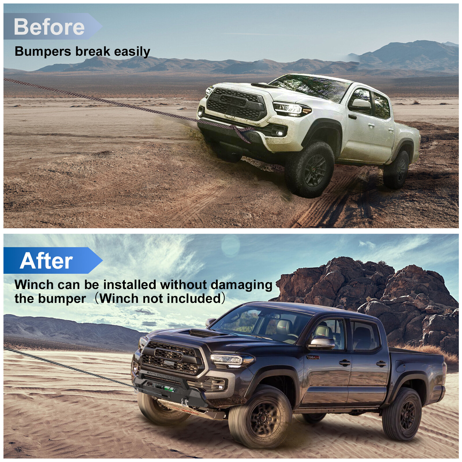 Steel Front Bumper Guard Bull Bar Hidden Winch Fit For Toyota Tacoma 2016-2023