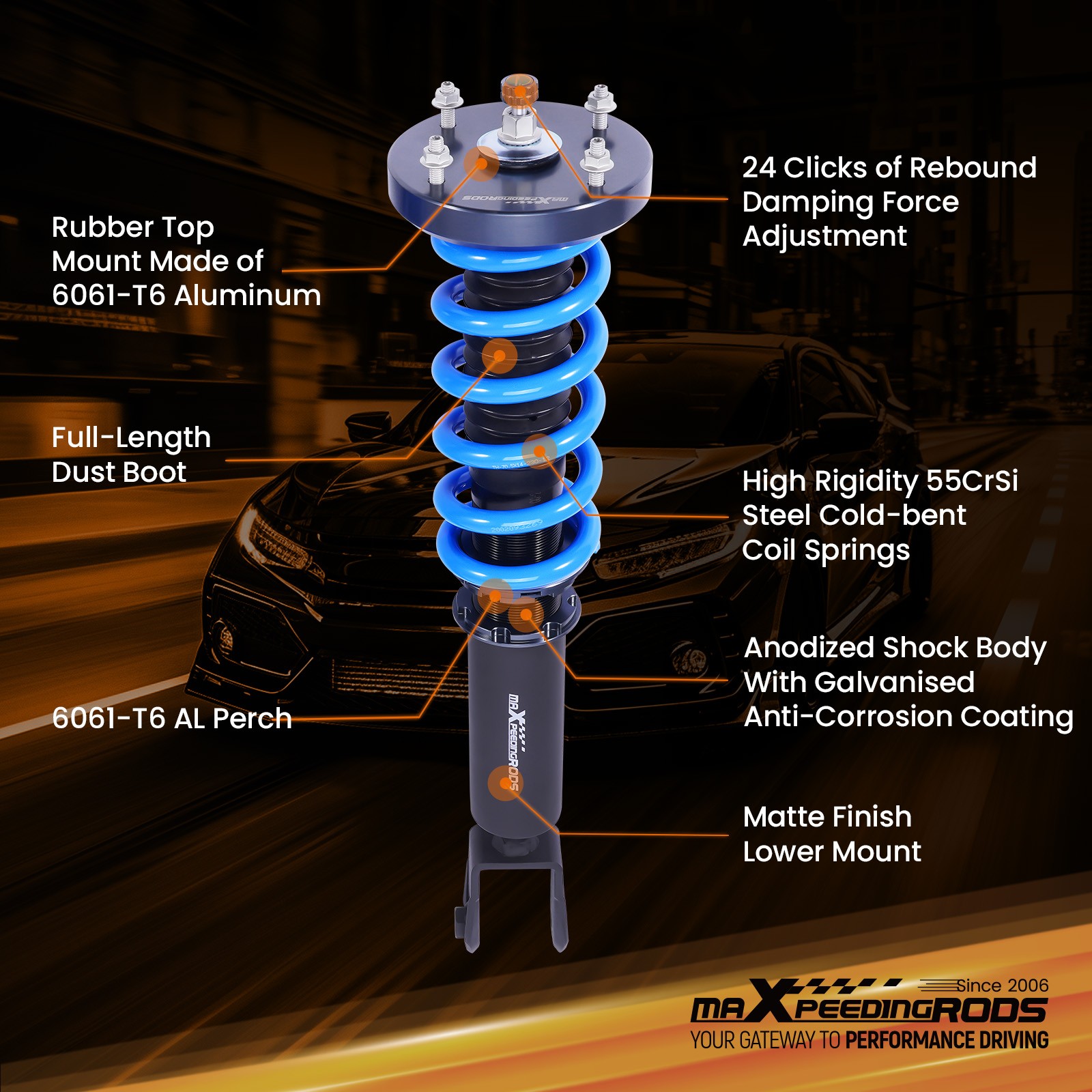 MaXpeedingrods Coilover Shock Struts Kit For Jaguar XJ8 / XJR X350 X358 03-09
