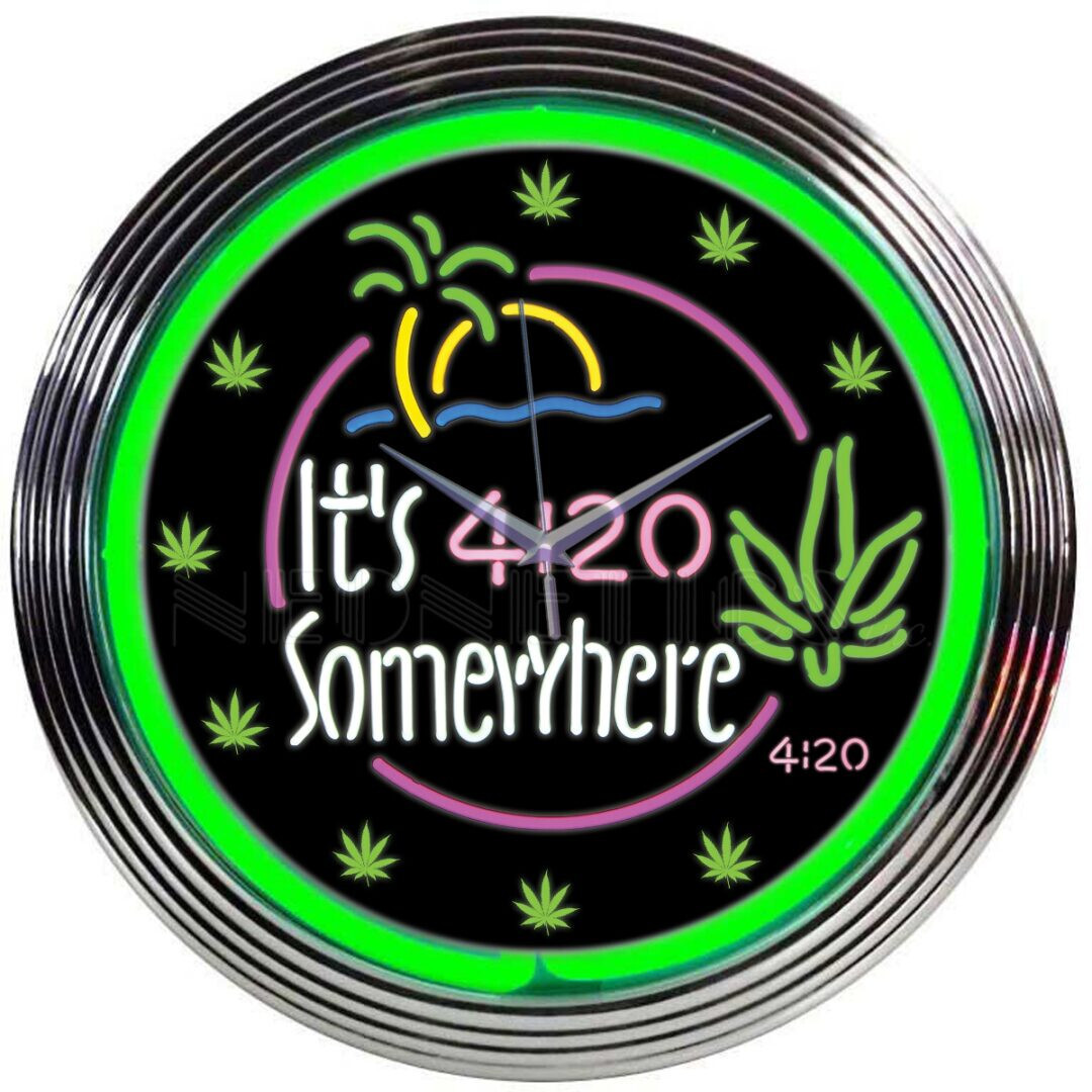 Neon Clock – It’s 4:20 Somewhere 15″ 8IT420 * Weed Game Room * Ships FREE to US