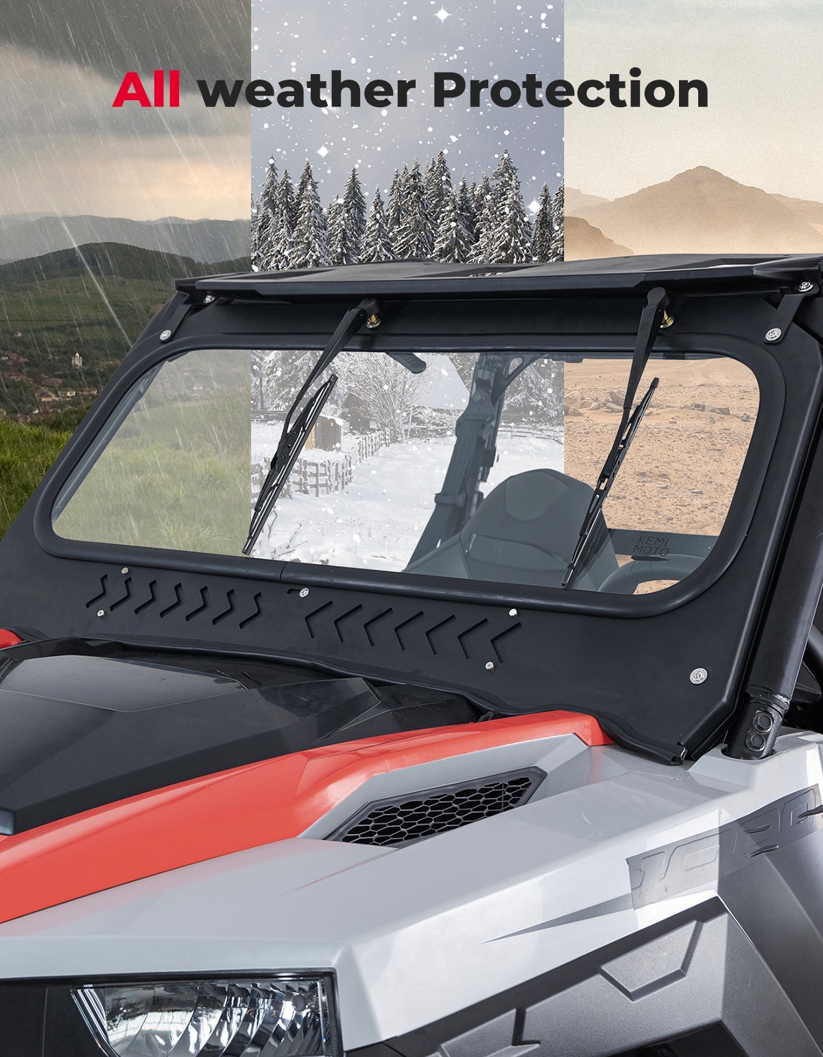 UTV Glass Windshield W/ Vents+ Dual Manual Wipers for Polaris General XP 1000 4