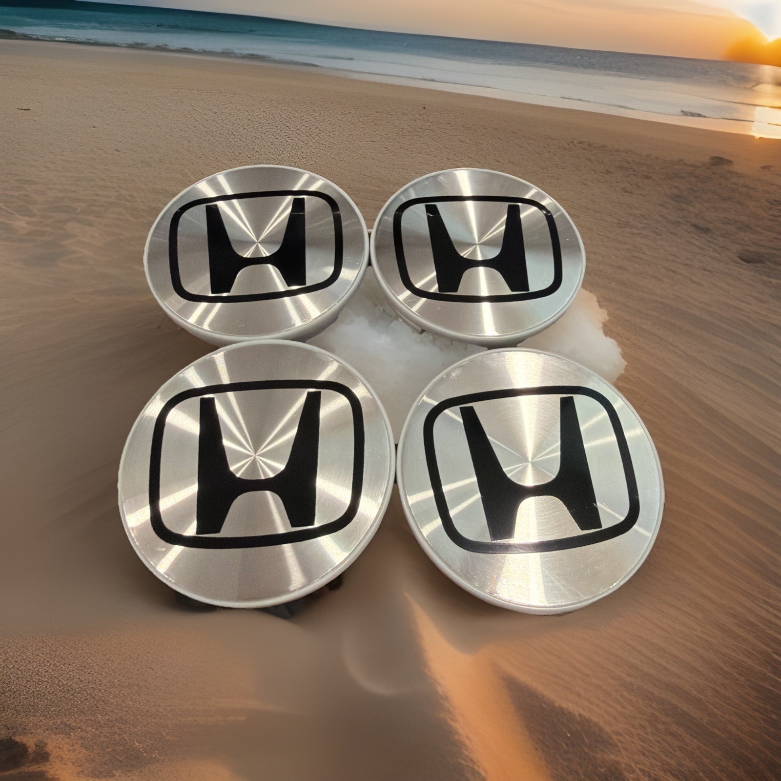 Silver/Black HONDA Set Of 4 Wheel Center Caps 69MM
