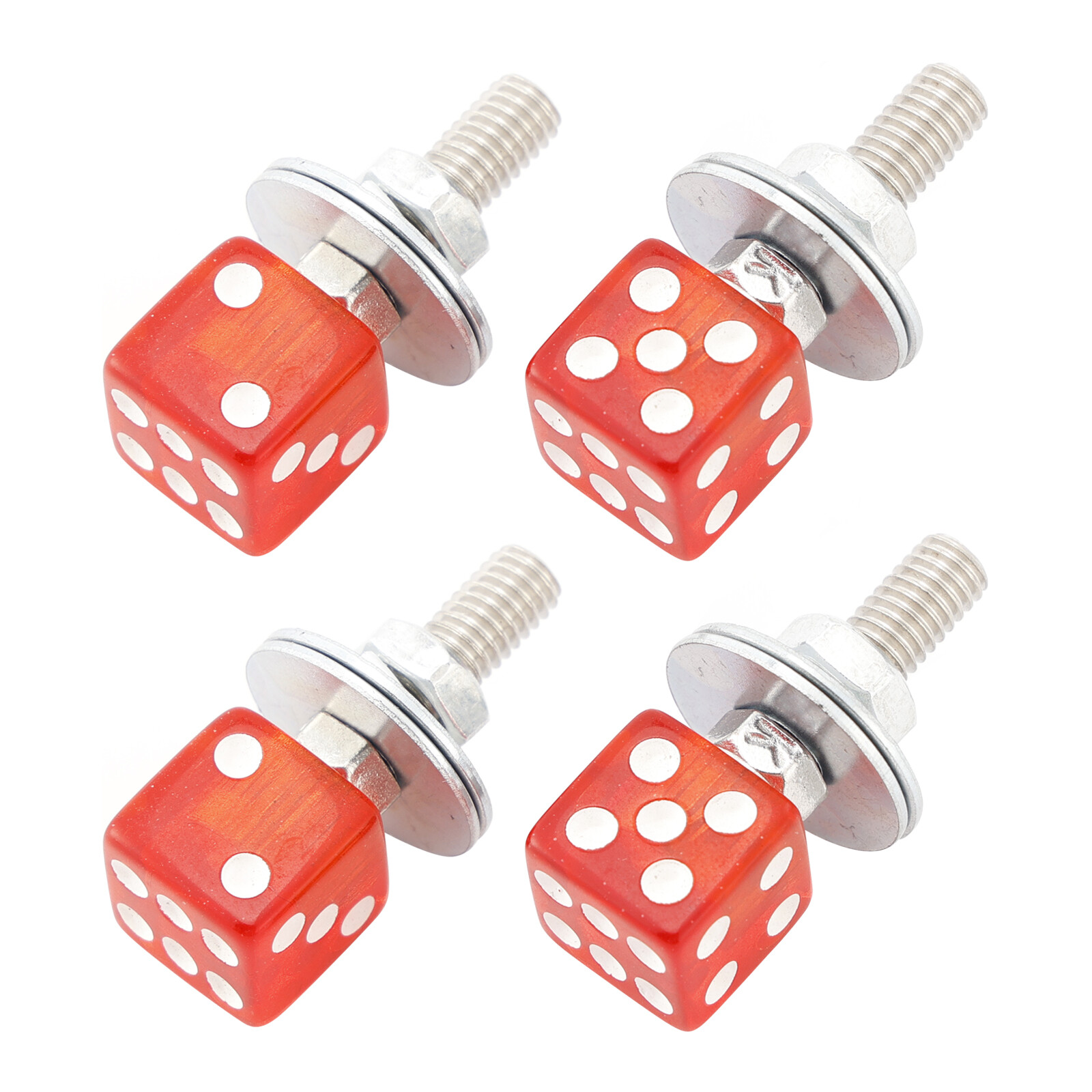 4x Motorcycle Bike Plastic Red Dice License Plate Bolt On Screw On Frame Nut