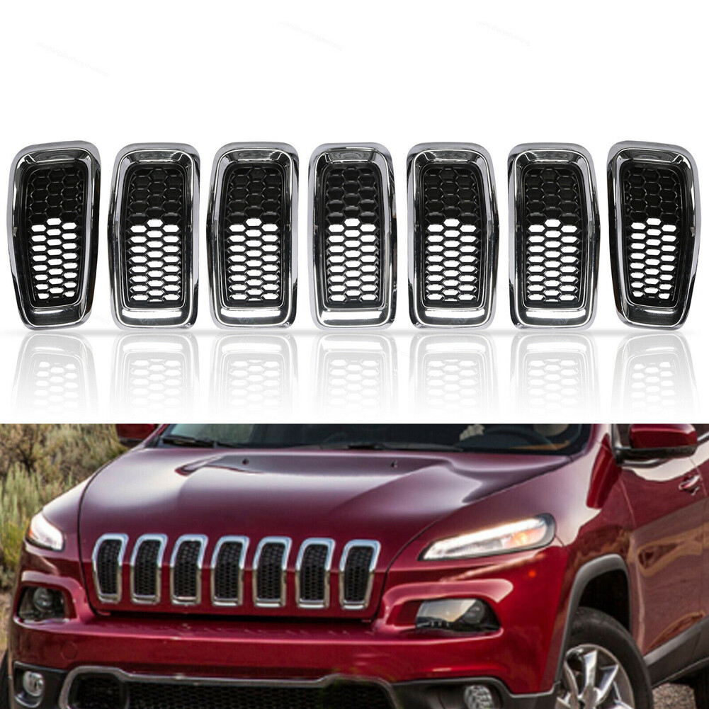 For 2014-2018 Jeep Cherokee Front Grill Inserts Honeycomb Mesh Cover Chrome 7pcs