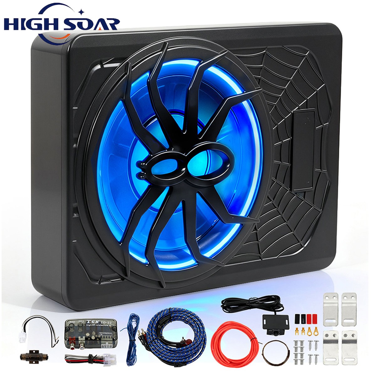 10″ Slim Under Seat Car Subwoofer w/Built-in 1200W Amplifier & Install Kit