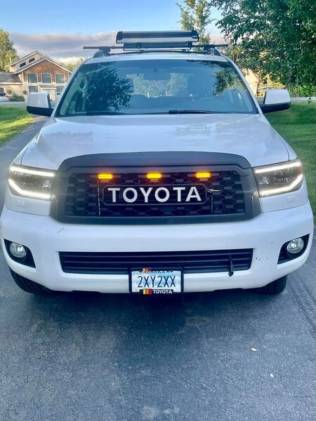 2008-2021 ABS Black TRD REP Front Grill Amber LEDs letters Fits Toyota Sequoia