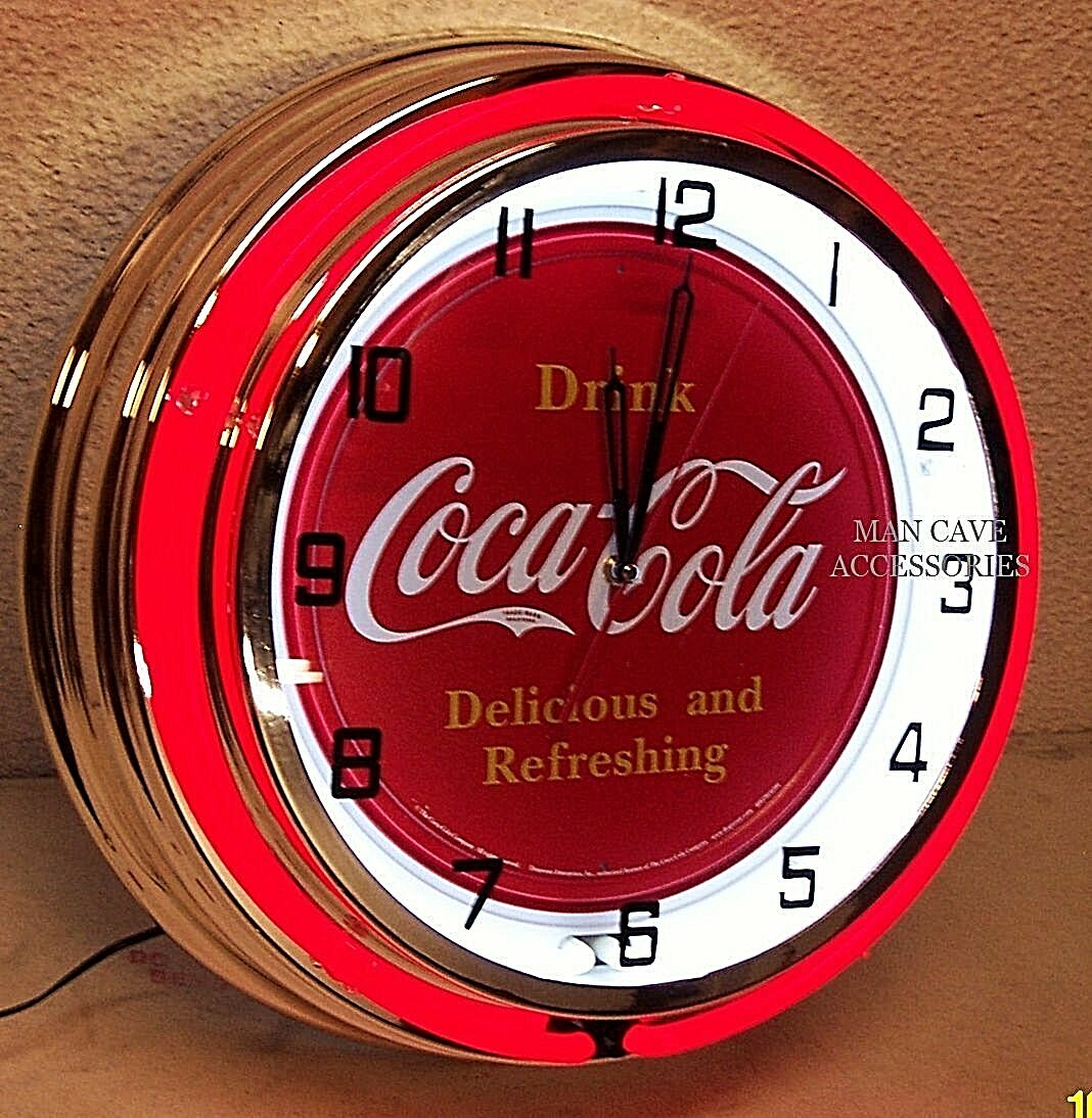 18″ Drink Coca-Cola Delicious and Refreshing Coke Sign Double Neon Clock
