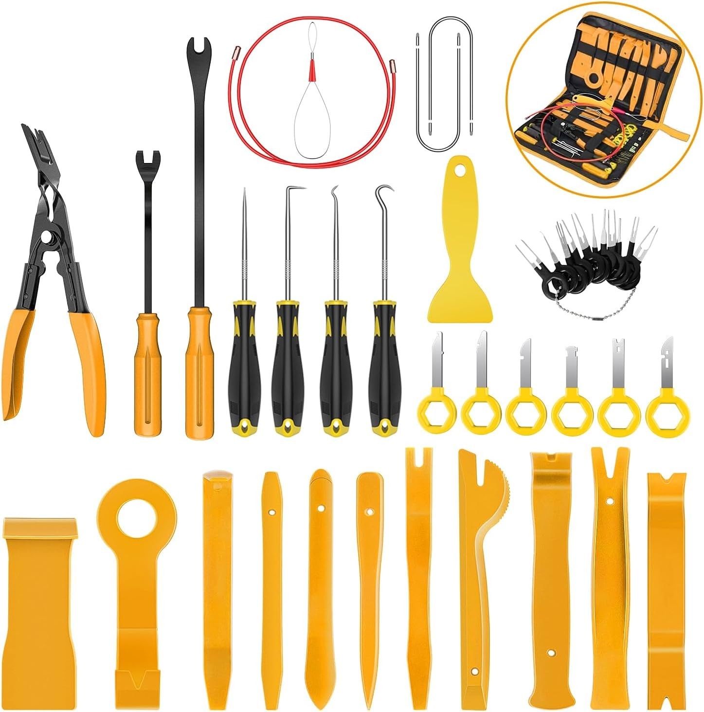40Pcs Trim Removal Tool Yellow | Auto Multi Removal Kit-Terminal Key, Clip Pl…