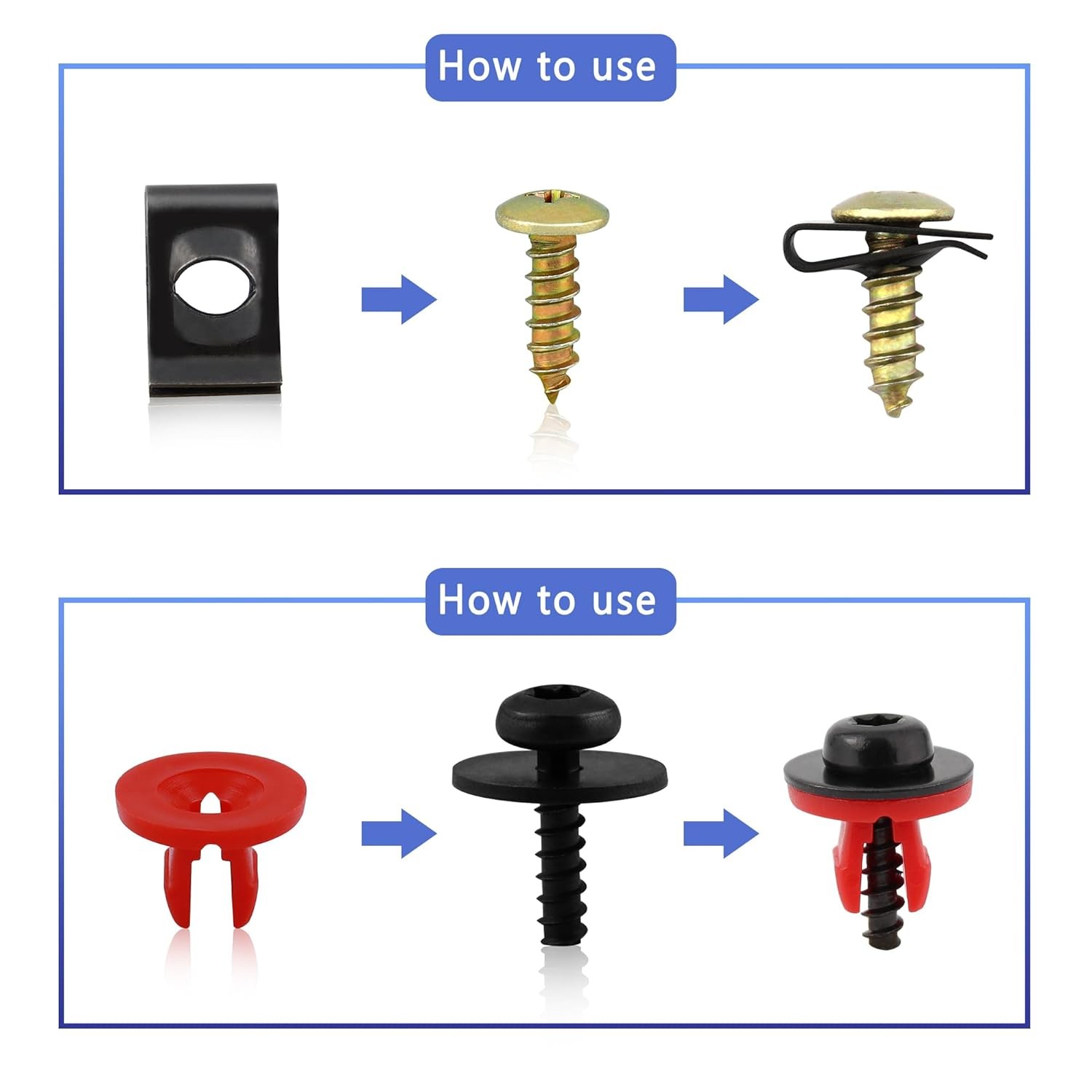 1000PCS Car Push Retainer Bumper Clip U Clip Screw Door Panel Clips Metal Screw