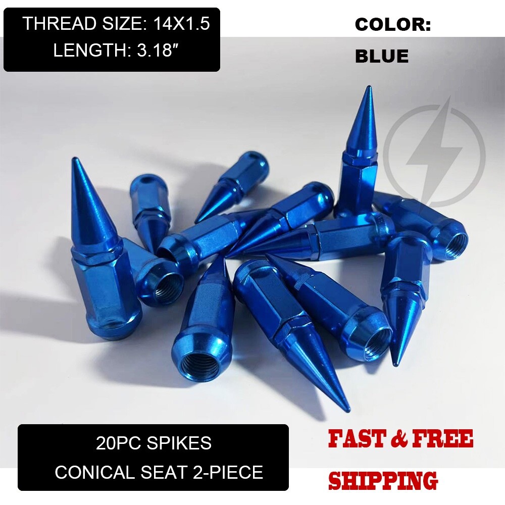 20PC BLUE 3.18” 2PC SPIKE LUG NUT 14X1.5 FOR 2008&UP DODGE CHARGER CHALLENGER