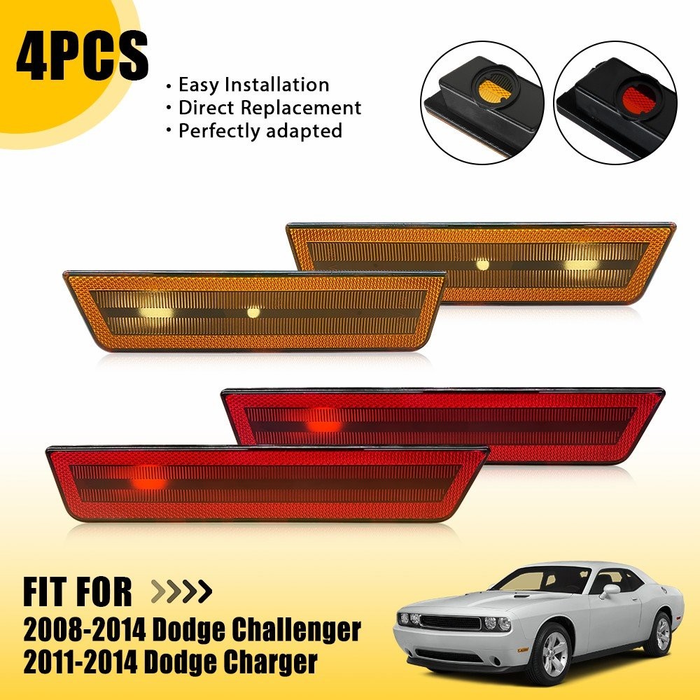 Front&Rear Lens Side Marker Lights Covers Kit For 2008-2014 Dodge Challenger
