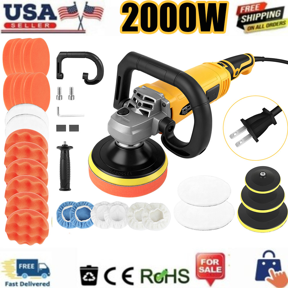 2000W Car Polisher Polishing Machine Kit Buffer Sander Variable Speed 5&6&7″ Pad