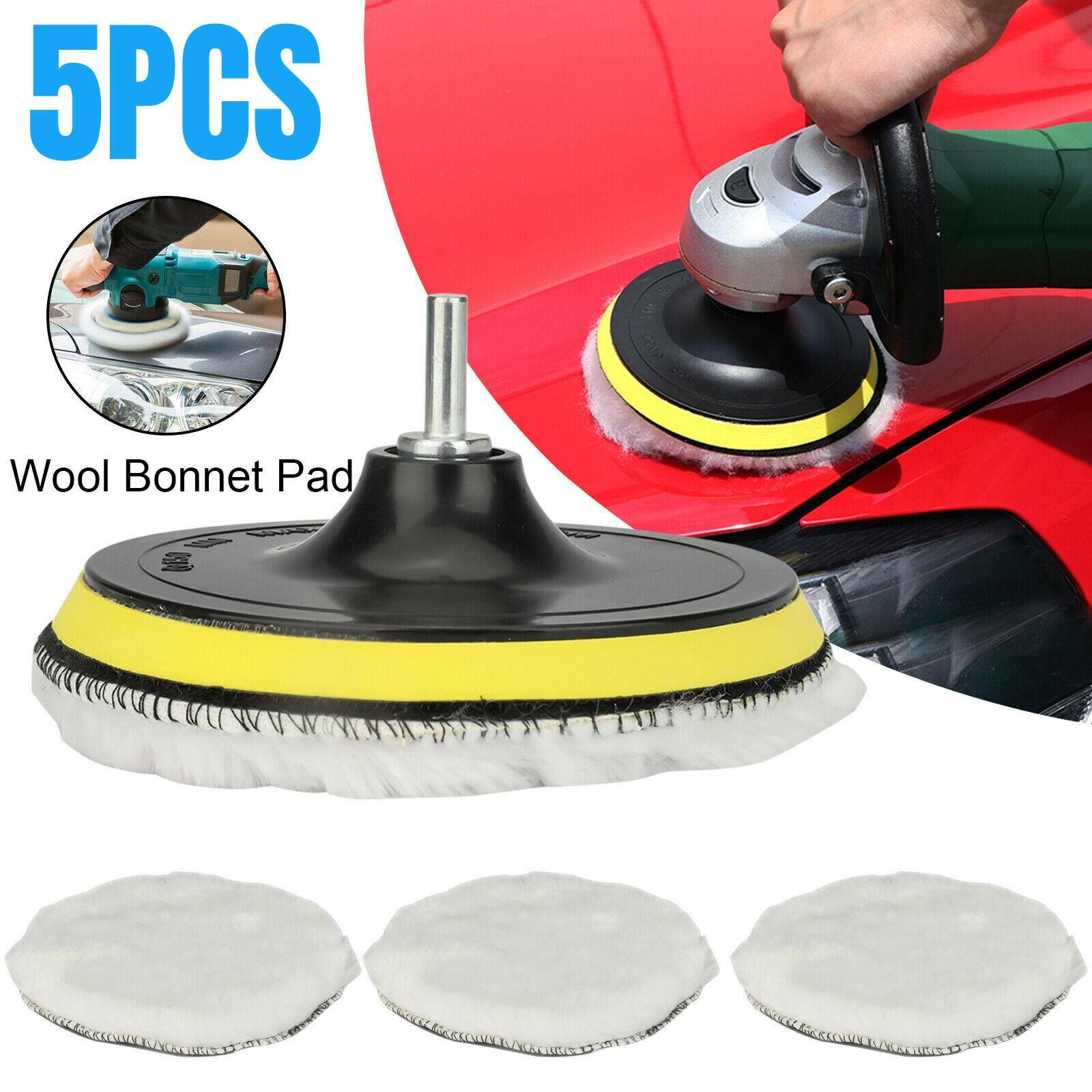 5x 6″ Car Polishing Pads Buffing Wool Wheel Mop Kit Bonnet Buffer Pad Polisher