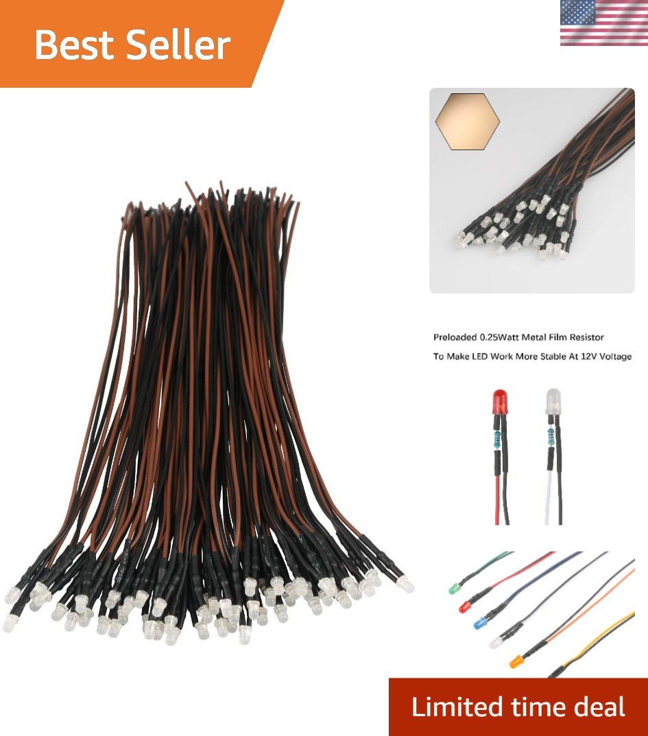 50 Warm White 3mm LEDs with Built-in Resistor – Ideal for Indoor Accessories