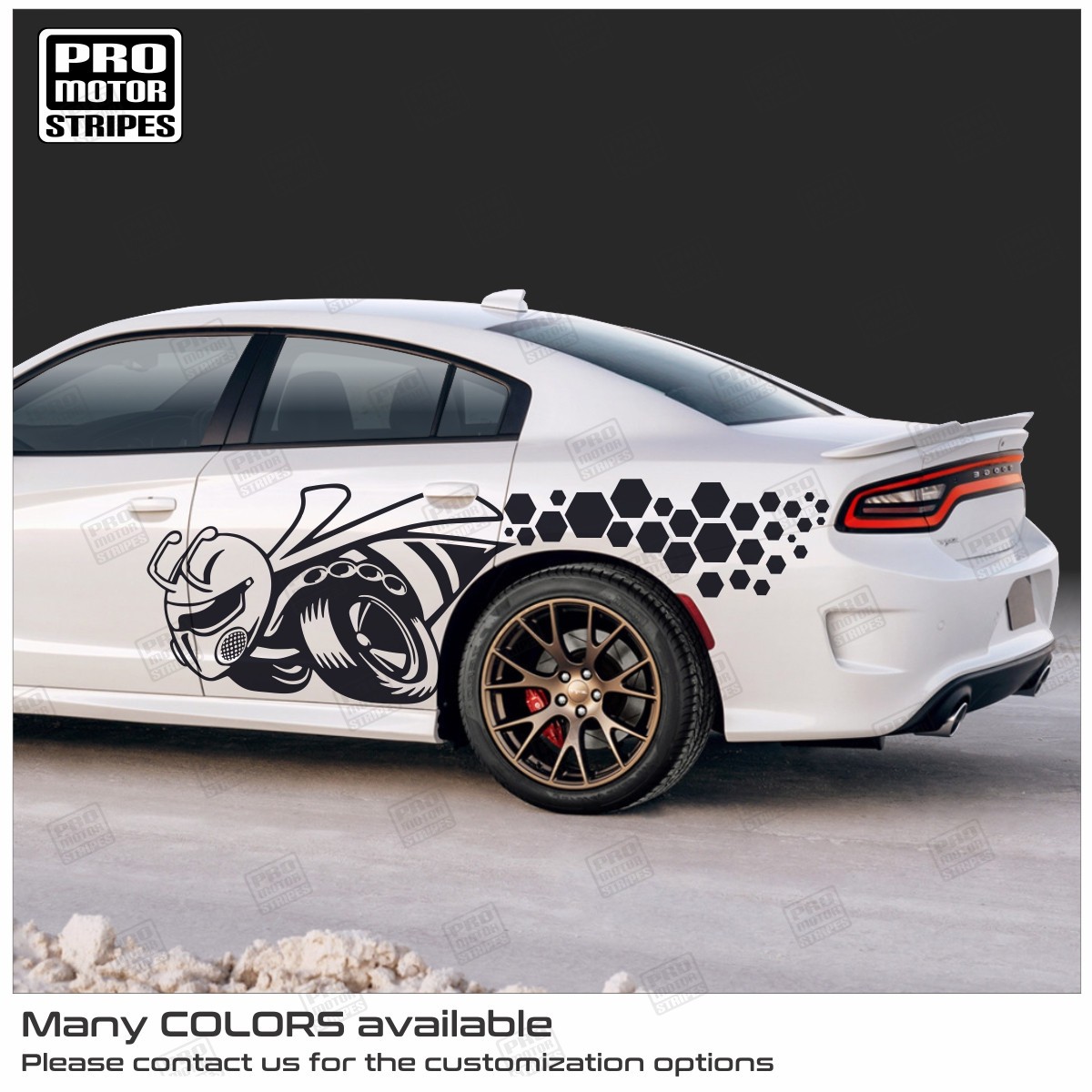 Dodge Charger 2006-2023 Bee Honeycomb Splash Side Stripes Decals (Choose Color)