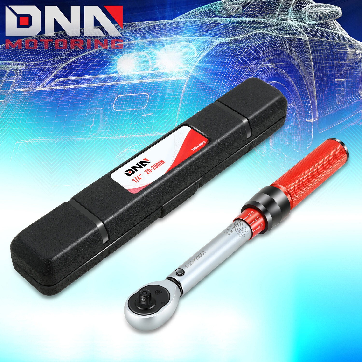 1/4″ 20-200FT.-LB Mechanic Adjustable Click Torque Wrench w/ Storage Box Red