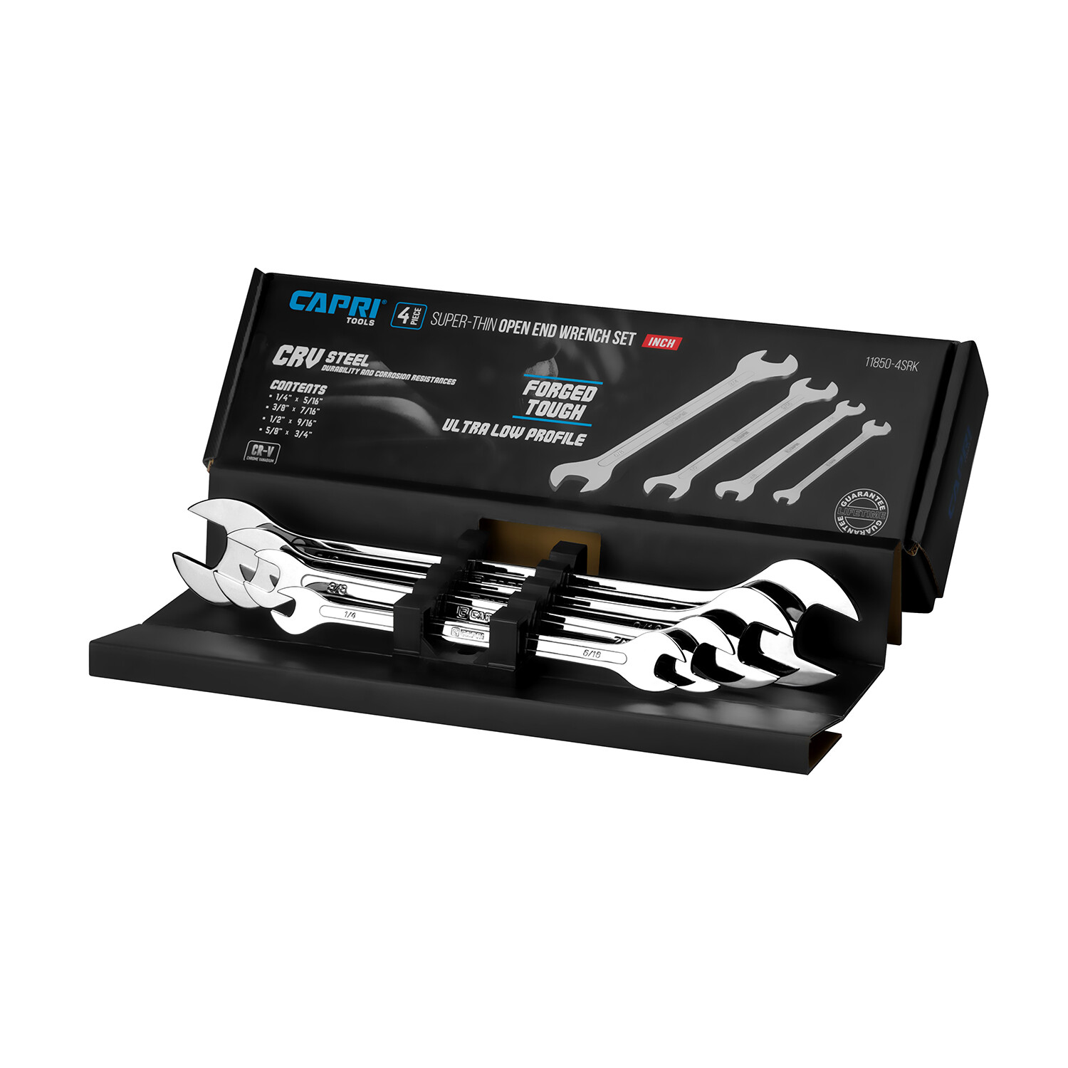 Capri Tools Super-Thin Open End Wrench Set, SAE, 1/4 to 3/4 in., 4-Piece