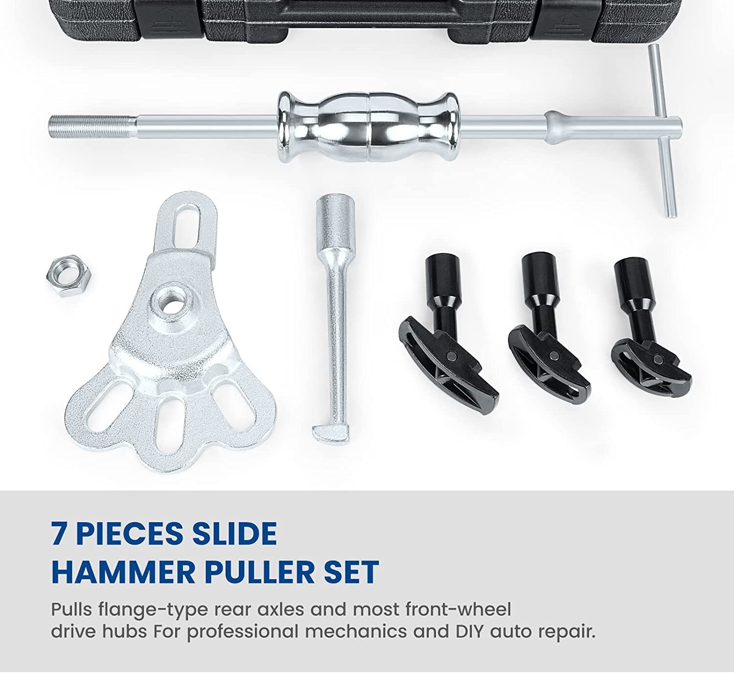 Rear Axle Slide Hammer Bearing Removal Puller Tool 3 Adapters 1″ to 2-7/8″ IDs