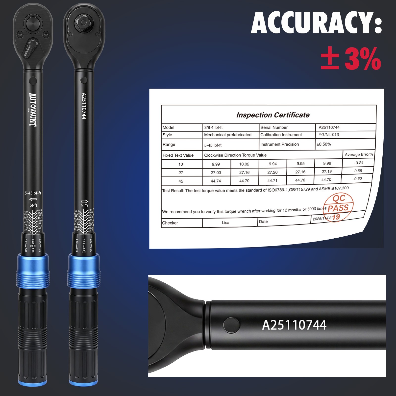 3/8″ Torque Wrench Snap Socket Professional Drive Click Ratcheting Father’s Day