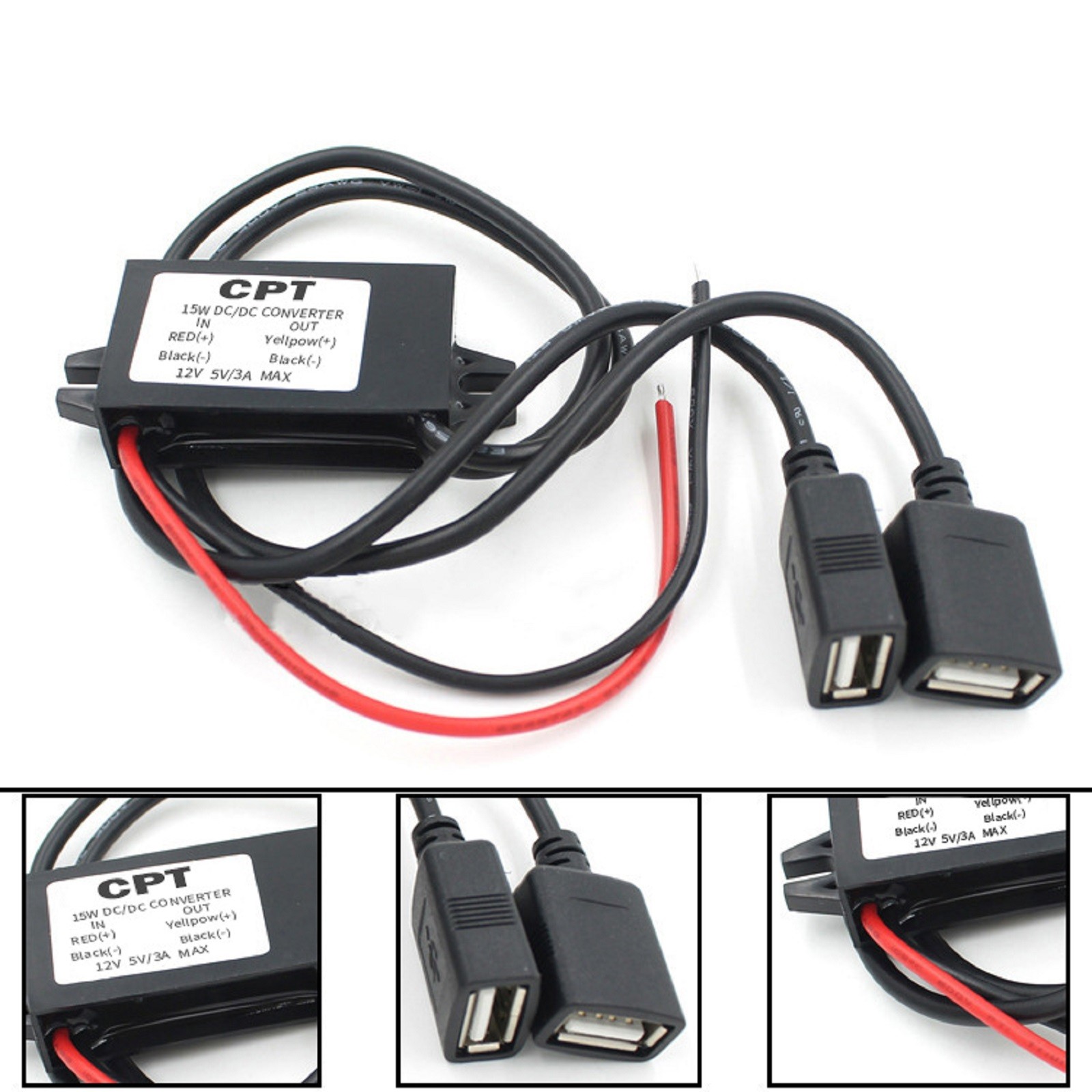 DC 12V To DC 5V 3A Dual USB Charger Adapter Power Converter Module For Car