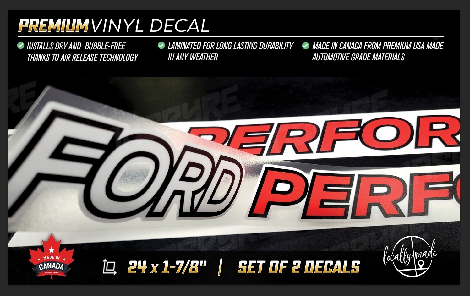FORD PERFORMANCE Custom Decals / Stickers Truck Box / Bed • White-Black-Red