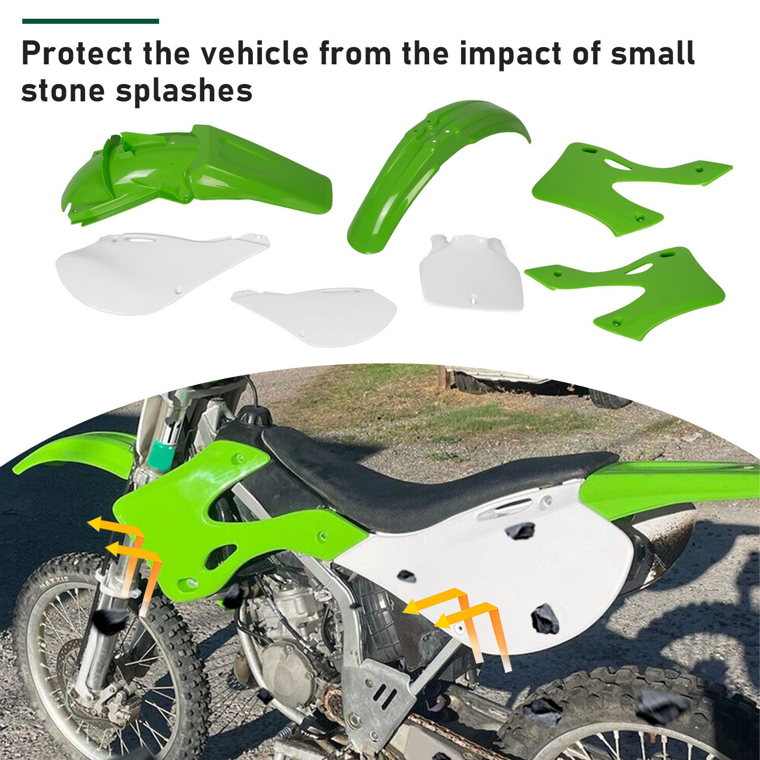 7PCS Green ABS Restyle Plastic Kit For KAWASAKI KX125 KX250 1999 2000 2001 2002