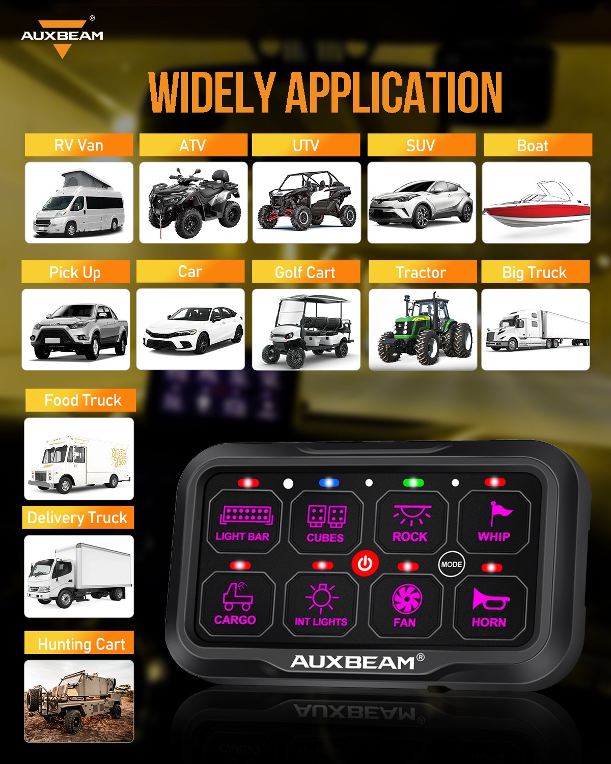 AUXBEAM AR-800 Multifunction 8 Gang RGB Switch Panel for Nissan Pickup Truck SUV