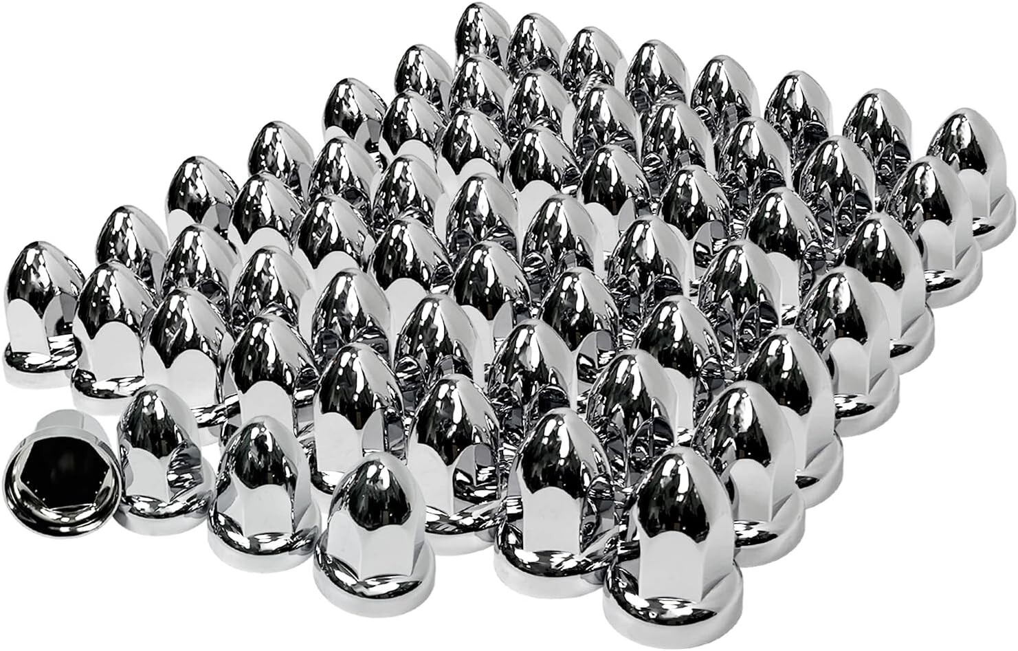 33mm Chrome Lug Nut Covers ABS Plastic 60 Pack Push on for Semi Trucks