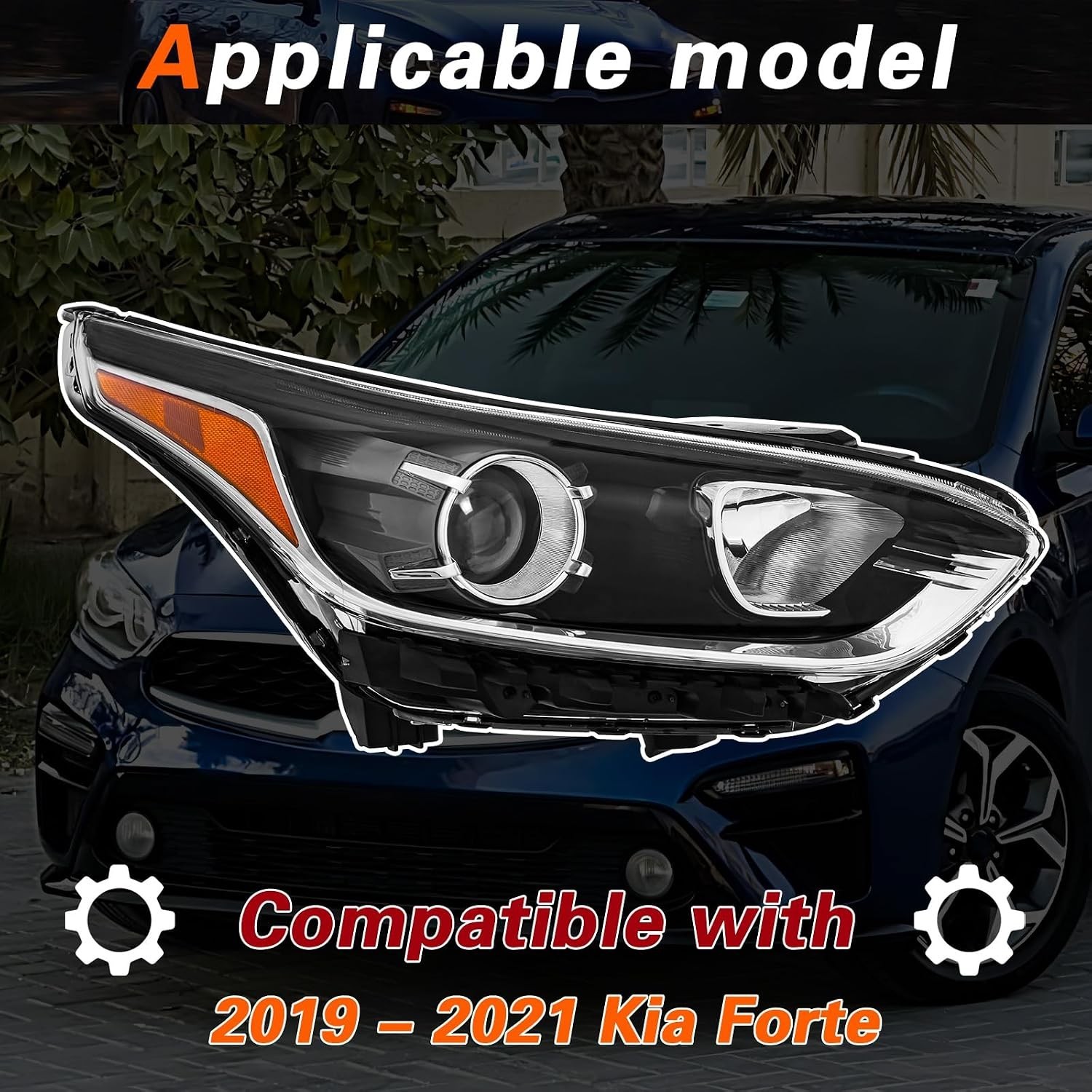 Easy-Install Halogen Headlight Assembly for 2019-2021 Kia Forte, Front Right