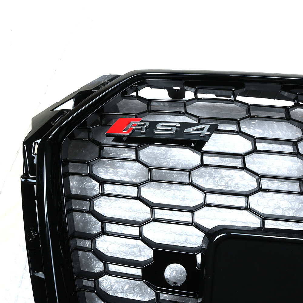 Gloss Black Front Honeycomb Mesh Grille RS4 Style for Audi A4 S4 B9 2017-2018