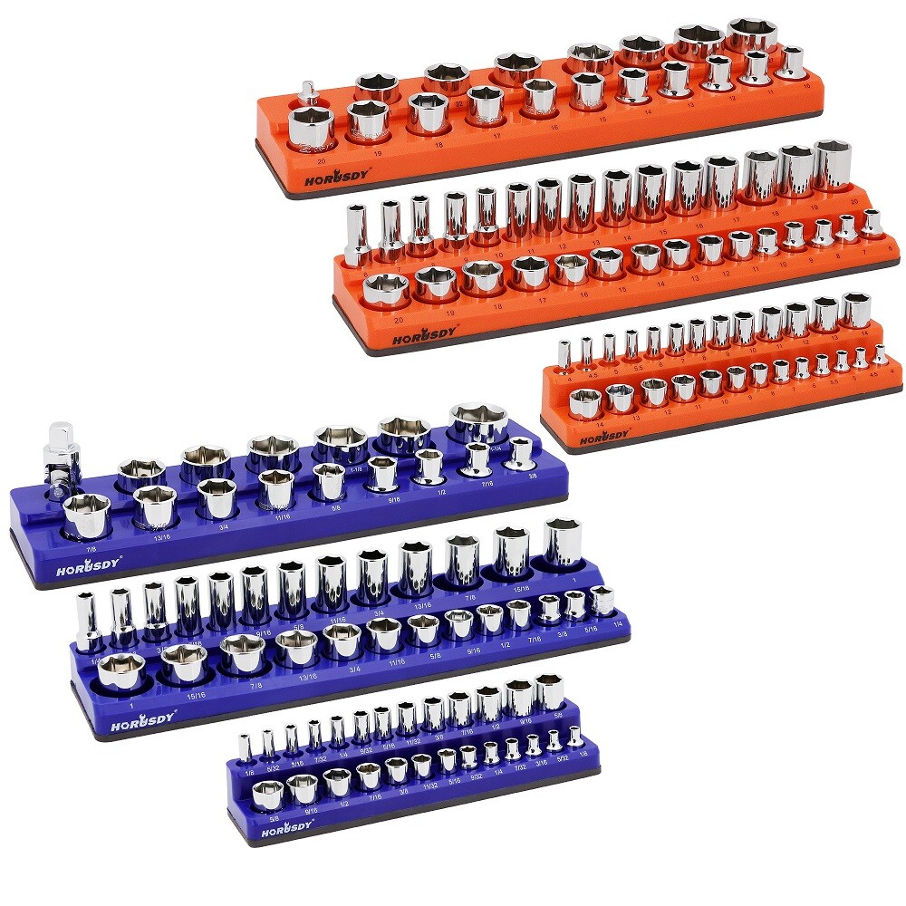 Magnetic Socket Organizer Holder 6-PACK Set 1/4” 3/8” 1/2” Metric SAE 143pcs
