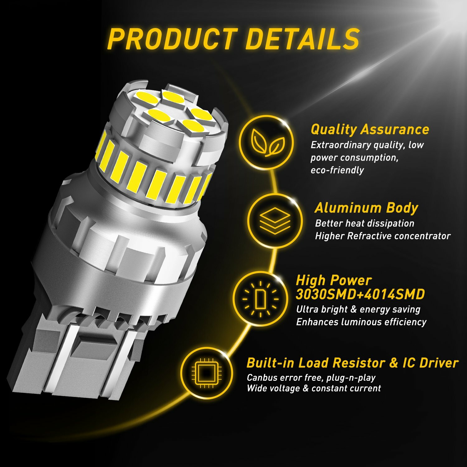 2X 7443 7440 LED 6500K Reverse Backup Brake Tail Stop Parking Light Bulbs CANBUS