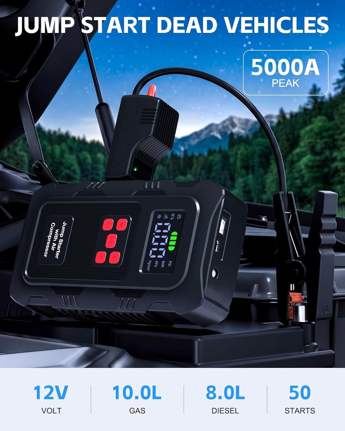 WOLFBOX Jump Starter with Air Compressor, 4000A Portable Car Battery Booster