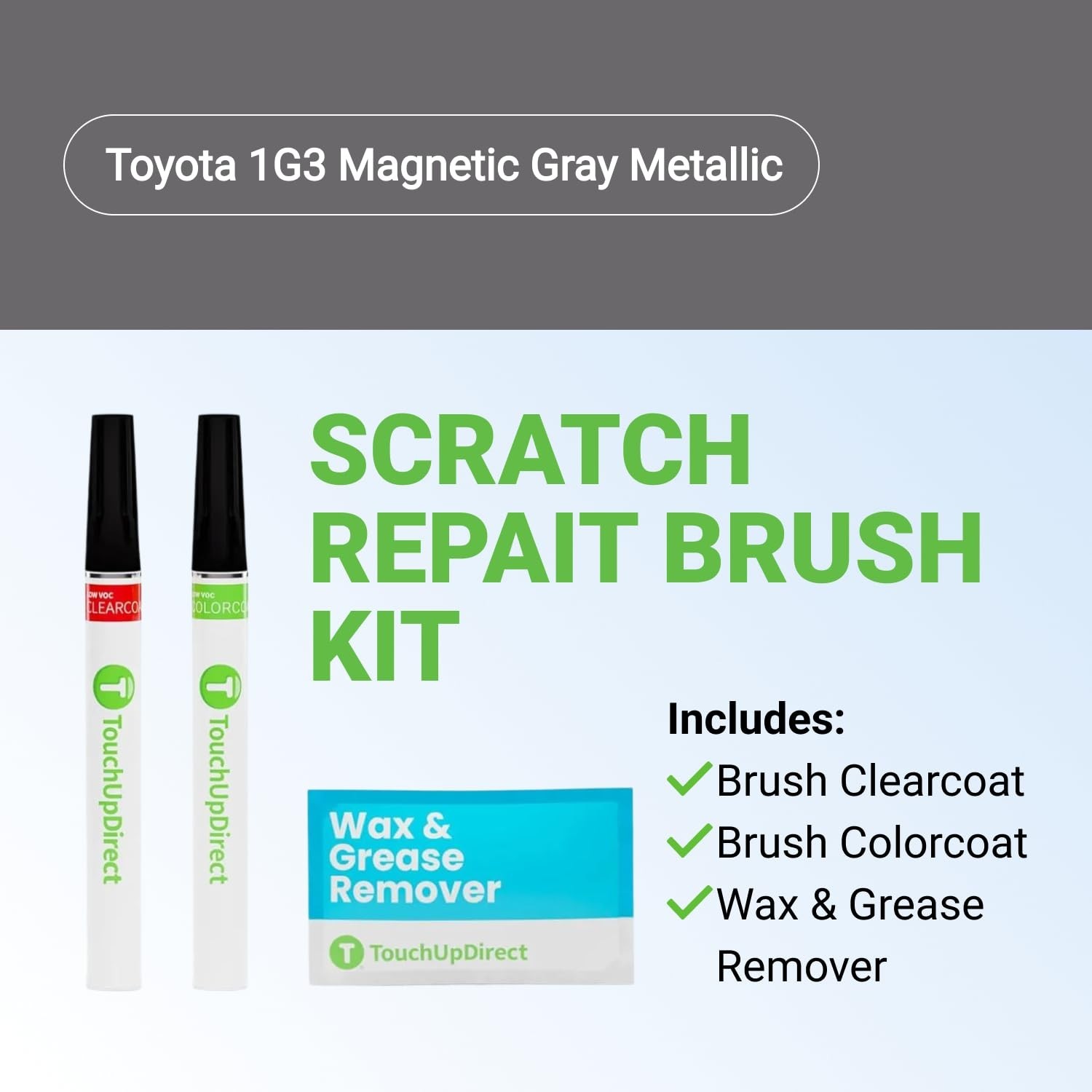 Auto Scratch Repair Brush Kit – 1G3 Magnetic Gray Metallic Paint, Clearcoat, Tou