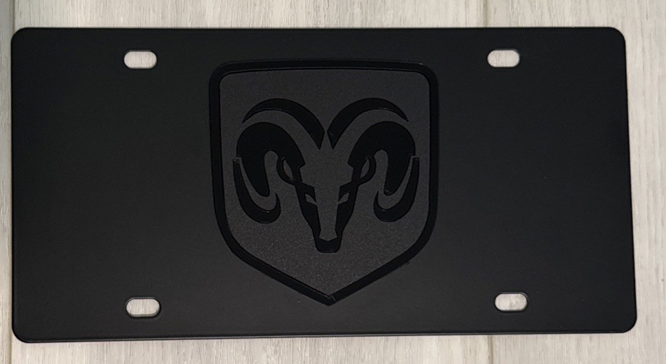 DODGE RAM Black Matte Stainless Steel License Plate 3D Raised Logo