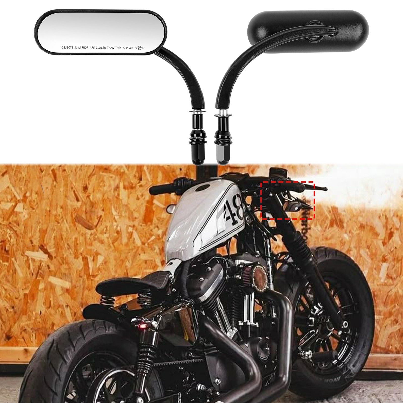 Black Motorcycle Mini Oval Rearview Mirrors For Harley Sportster 883 1200 Bobber