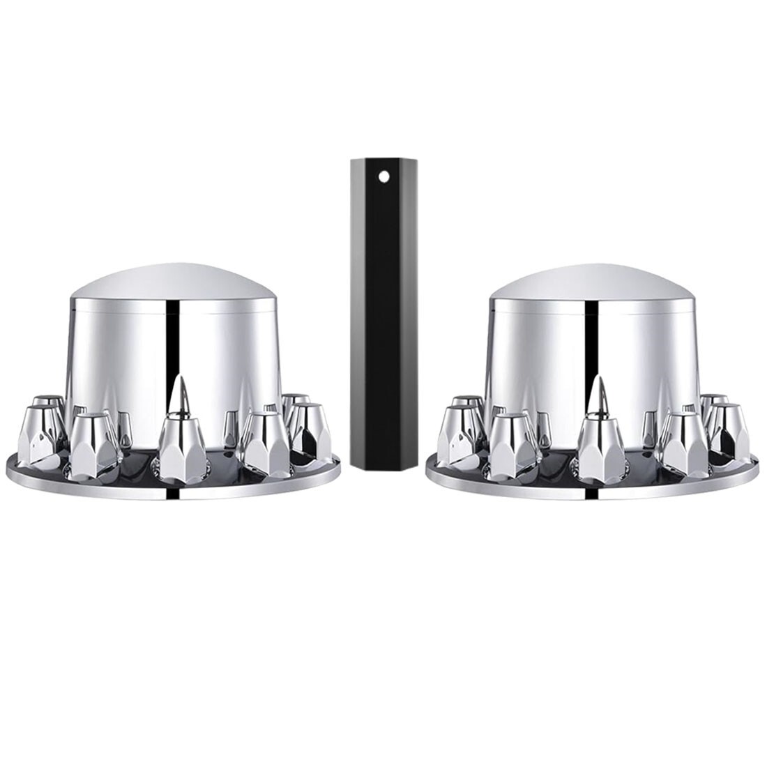 2 Rear Chrome Hub Cover Kits Semi Truck Wheel Axle Cover w/ 33mm Lug Nut Covers
