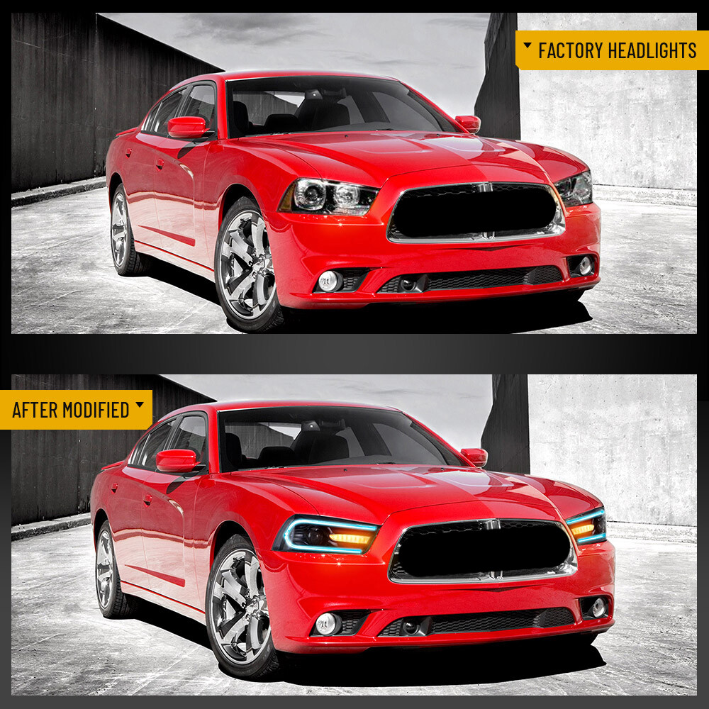 2X VLAND Multicolor DRL Projector LED RGB Headlights For Dodge Charger 2011-2014