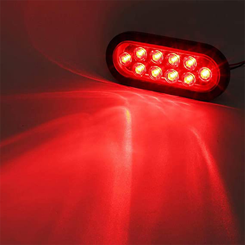 2 Red 6″ Oval Trailer Lights 10LED Stop Turn Tail Truck Sealed Grommet Plug ip67