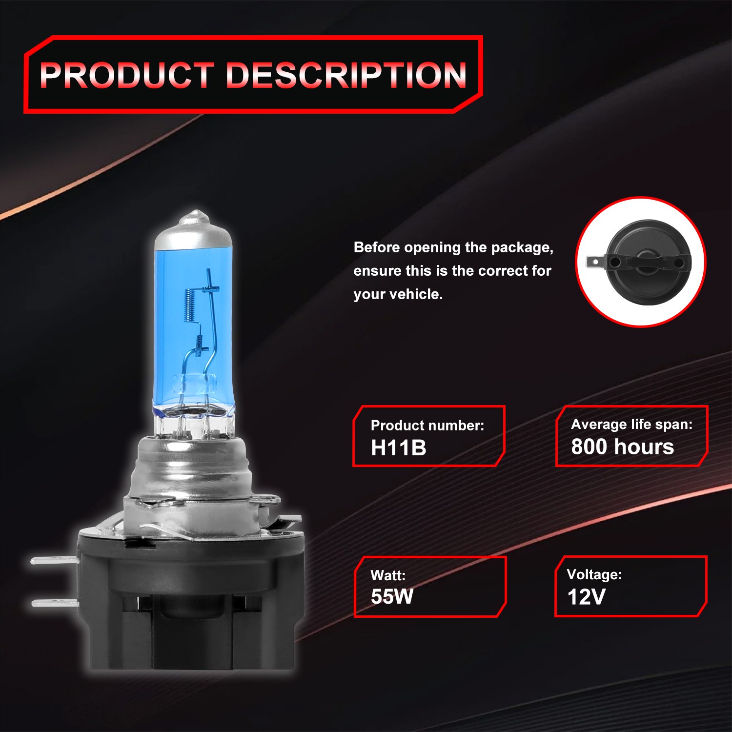 Halogen Headlight Bulb H11B 55W For 1906-20 Genesis Hyundai Kia 1864955009H