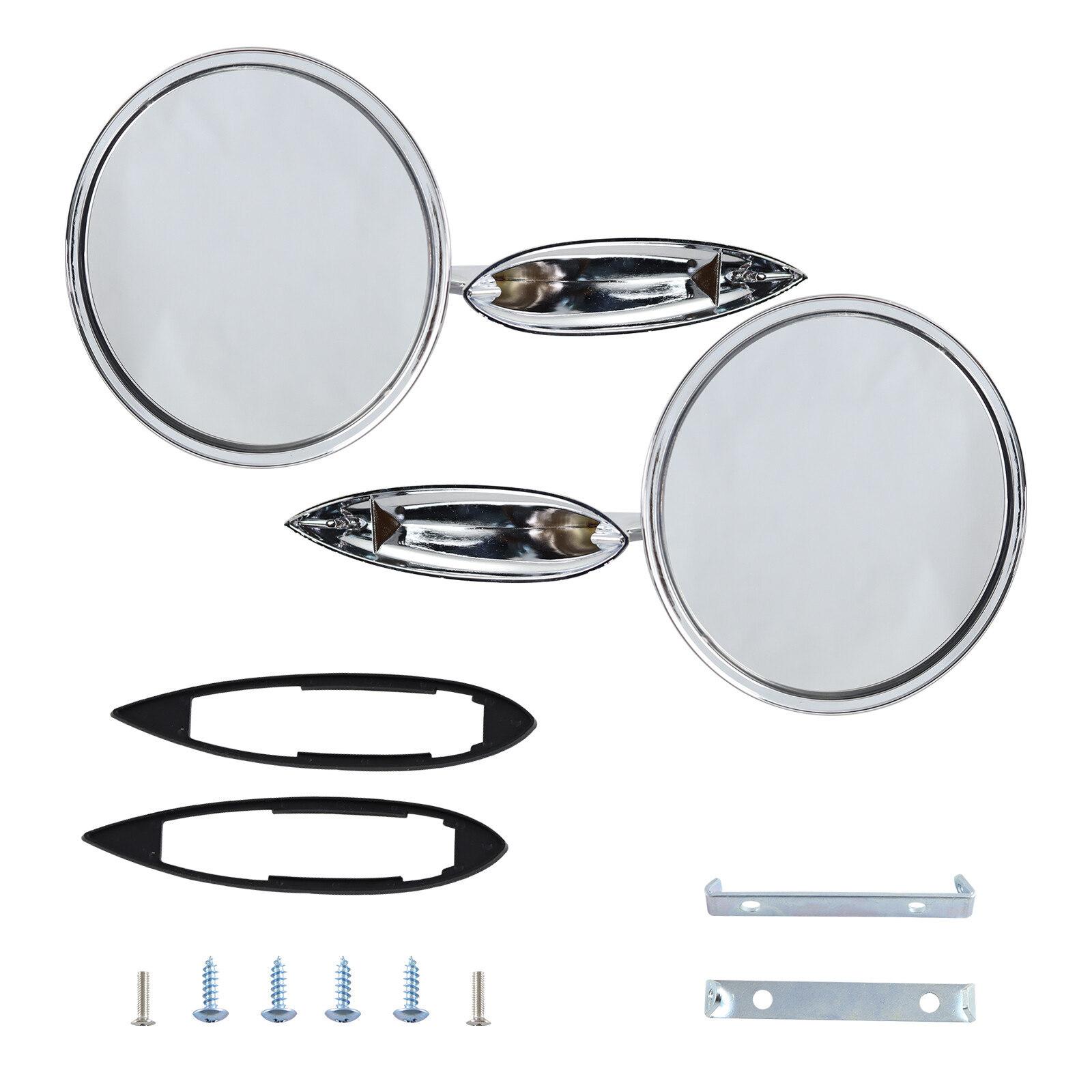 Round Outside Rearview Mirrors Ribbed Base Fits 1963-1965 Chevy Impala Nova