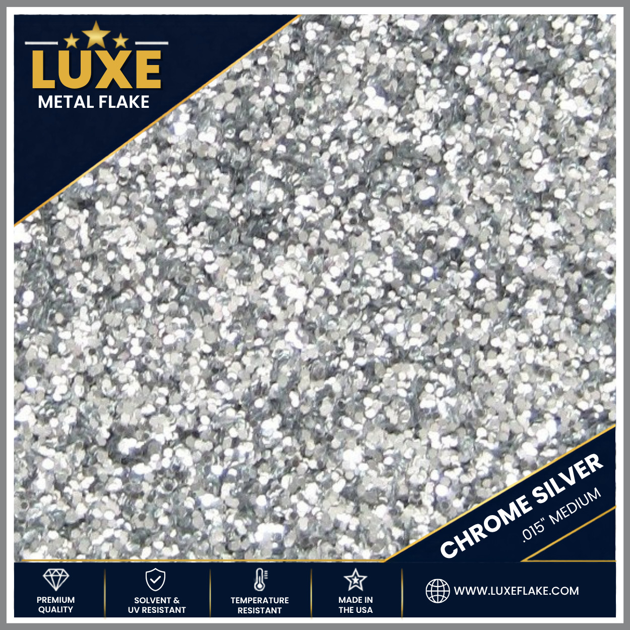 6oz / 177ml Chrome Silver Metal Flake .015″ Shiny Custom Additive Metalflake