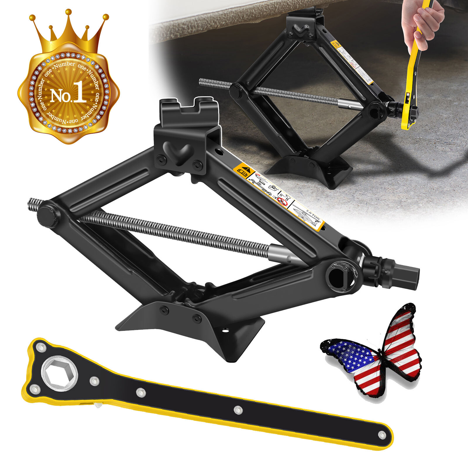 2 Ton Scissor Jack Kit w/Saving Effort Wrench Design For Auto/SUV/MPV (2 Ton)