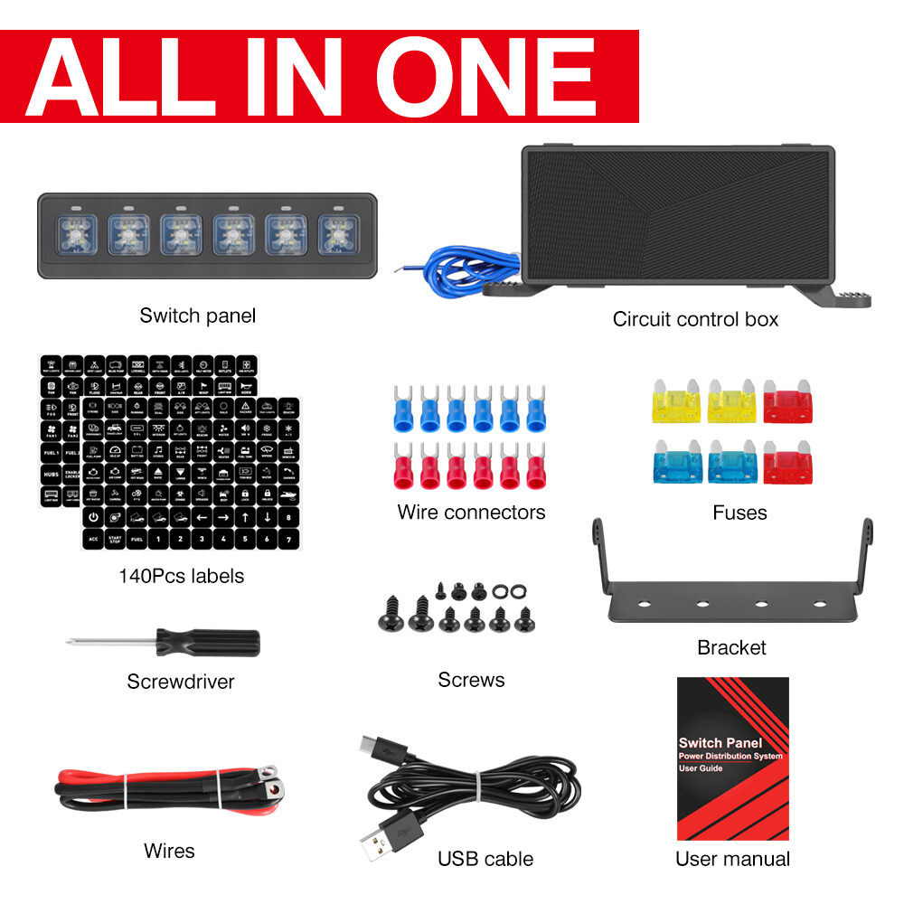 6 Gang Switch Panel 24V Auxiliary Circuit Control Box for 07-18 Chevy/GMC 1500