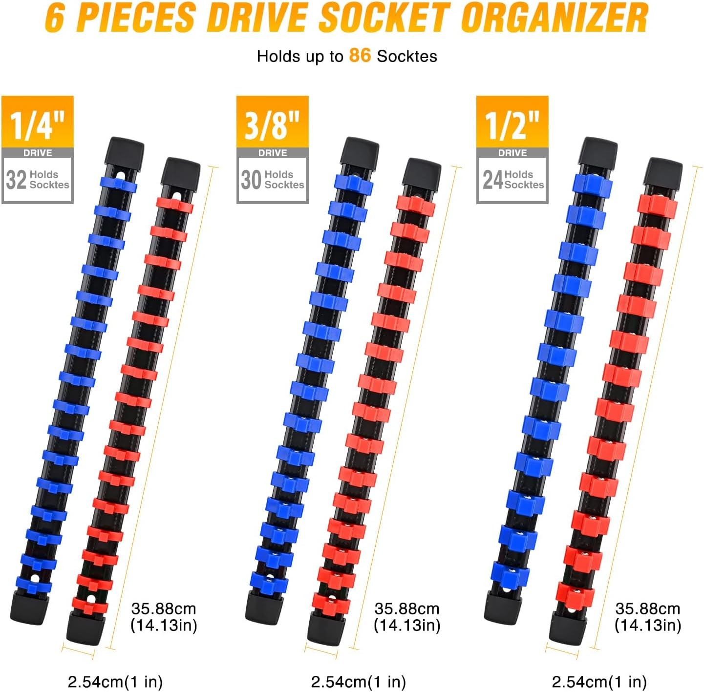 Socket Organizer ABS Socket Holder Set 1/4″ 3/8″ 1/2″ Drive Socket Rail Holders