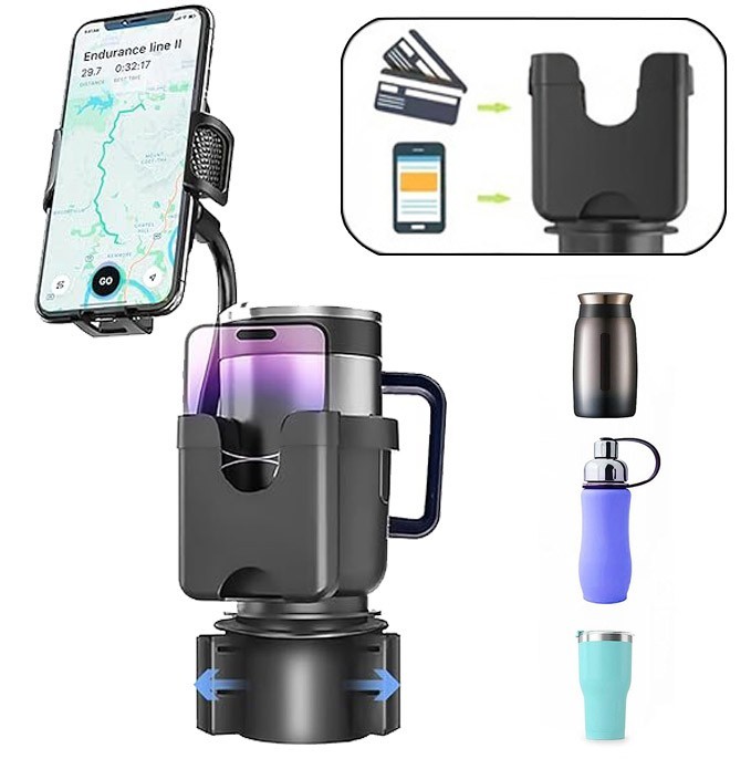 3 in 1 Car Cup Holder Expander Phone Mount Card Slot Universal 360° Phone Holder