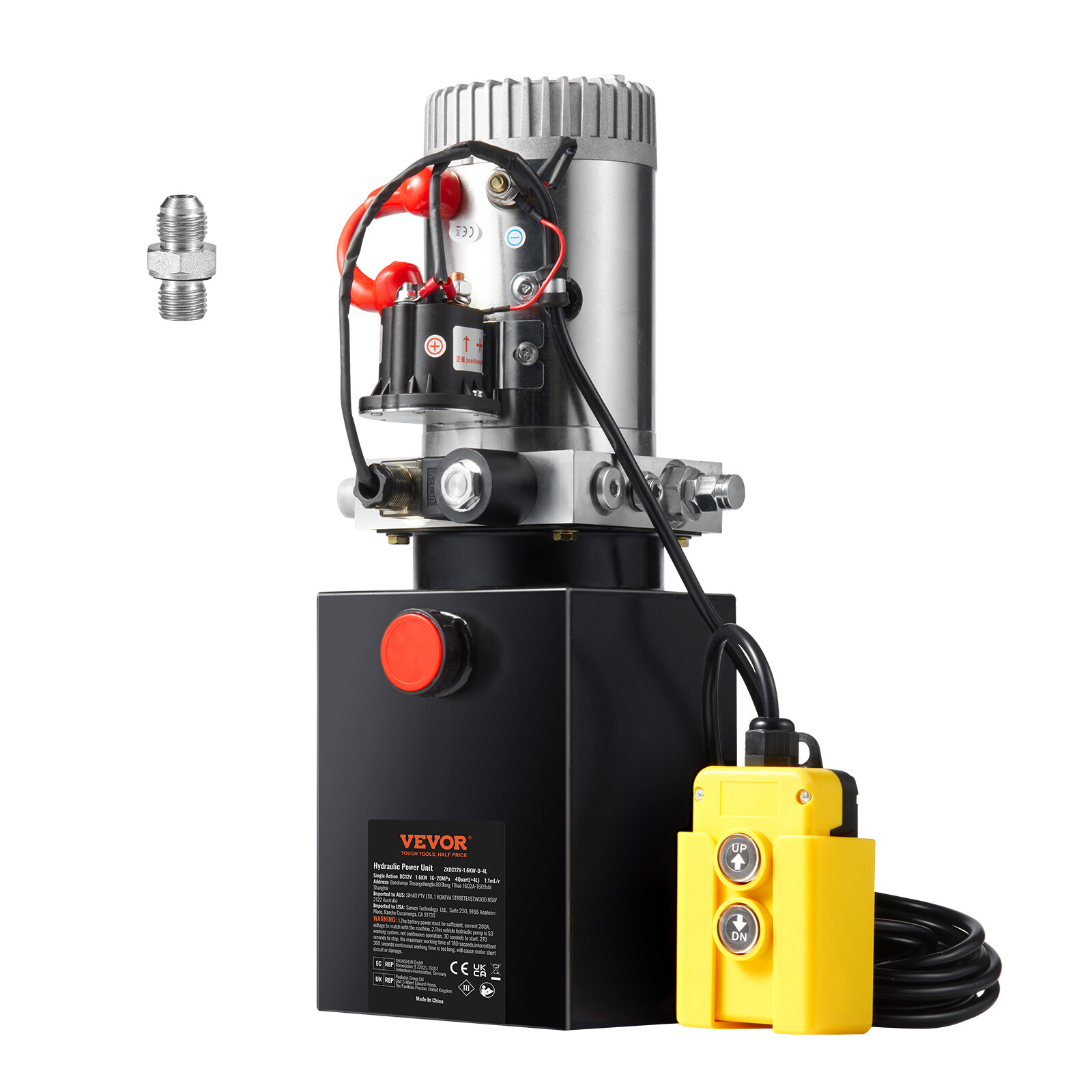 VEVOR Hydraulic Pump 4 Quart Single Acting Dump Trailer Pump Power Unit DC 12V