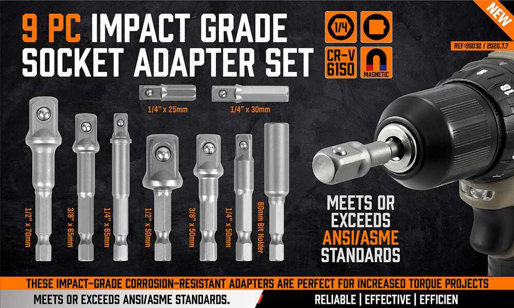 9Pcs Socket Adapter Drill Bits Set Hex Impact Driver Tools 1/4″ 3/8″ 1/2″ Shank